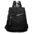Black corduroy anti-theft backpack with rabbit patch and leather tassel detail - Black