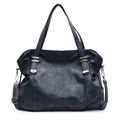 Dark blue large capacity tote bag with litchi texture and adjustable shoulder strap - Blue
