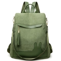Dark green corduroy backpack with cute rabbit ears and fringe pendant detail - Green