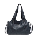 Dark blue large capacity faux leather handbag with metal kangaroo logo and side pockets - Blue