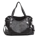 Dark grey large capacity tote bag with vintage leather texture and silver buckles - Dark Gray