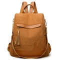 Brown corduroy anti-theft backpack for women with bunny ears and tassel details - Brown