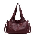 Women's burgundy tote bag in lychee texture faux leather with golden kangaroo logo - Red