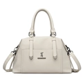 Grand sac cabas beige en cuir grainé avec logo argenté et silhouette de sac médecin - Blanc Cassé