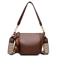 Bolso tipo cubo de cuero marrón oscuro con correa ancha de jacquard desmontable - Marrón