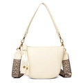 Bolso bandolera de media luna blanco roto con correa ancha de jacquard y cuero PU - Blanco Roto