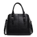 Sac à main classique en cuir noir avec texture litchi et bandoulière réglable pour femme - Noir