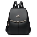 Eleganter schwarzer Damenrucksack aus Leder mit Lychee-Muster, Gold-Känguru-Logo und Kette - Schwarz