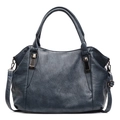 Deep blue textured leather tote bag for women with dual handles and shoulder strap - Lake Blue
