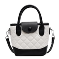 Borsa a secchiello trapuntata bicolore bianco e nero con manico e fibbia in argento - Bianco & Nero
