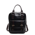 Sac à dos rétro en similicuir noir avec lanières marron foncé et boucles en métal - Noir