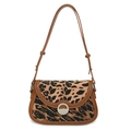 Retro-Schultertasche mit Leopardenmuster, braunem Lederbesatz und Metallschnalle - Braun