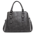 Sac à main gris foncé texture litchi avec détails métalliques argentés - gris foncé
