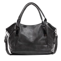 Large dark grey PU leather tote bag with pebble texture and adjustable shoulder strap - Dark Gray