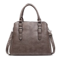 Sac fourre-tout en cuir taupe à plis avec boucles argentées et bandoulière - Camel