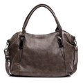 Large capacity dark brown tote bag in soft PU leather with top handle and shoulder strap - Camel