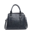 Deep blue faux leather tote bag with lychee texture and detachable shoulder strap - Blue