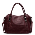Burgundy PU leather tote bag with lychee texture and adjustable shoulder strap - Burgundy