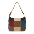 Borsa tote in tela alla moda con design patchwork colorato e tracolla marrone regolabile - Nero