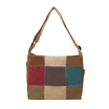 Borsa a tracolla patchwork multicolore in tela con quadrati rossi e marroni - Marrone