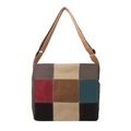 Borsa a tracolla in tela patchwork retrò con cinturino regolabile e design a colori - Marrone