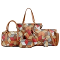 6-piece women's tote set with 3D geometric patchwork and crocodile texture pattern - Red