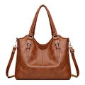 Vintage brown leather tote bag with decorative straps and silver metal hardware accents - 9001 Brown