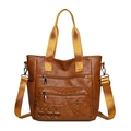 Grand sac cabas rétro marron avec poches zippées et bandoulière tressée - Marron