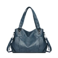 Borsa tote blu scuro in finta pelle con texture vintage e tracolla regolabile - Blu Lago