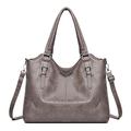 Large taupe leather tote bag with silver buckle detail and detachable shoulder strap - 9001 Lotus Pink