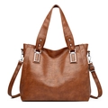 Large vintage dark brown tote bag with leather texture and adjustable strap for women - Brown