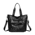 Grand sac cabas noir vintage avec fermetures éclair et bandoulière large en nylon - Noir