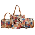 6-piece colorful geometric tote bag set with crocodile texture and shoulder strap - Blue