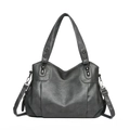 Borsa tote grigia vintage con trama in pelle plissettata e tracolla rimovibile - grigio scuro