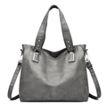 Large dark grey lychee pattern tote bag with silver hardware and adjustable shoulder strap - Gray