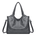 Dark grey large tote bag in textured matte leather with adjustable shoulder straps - 9001 Grey