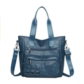 Sac fourre-tout bleu marine vintage avec plusieurs poches et détails tressés - Bleu Lac