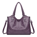 Deep purple large capacity tote bag with textured faux leather and adjustable strap - 9001 Purple