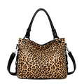 Grande borsa tote leopardata da donna con manici neri e tracolla regolabile rimovibile - Stampa leopardata