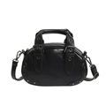 Bolso bowling retro de cuero negro con remaches vintage y correa ajustable para el hombro - Negro