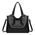 Classic black faux leather tote bag with dual handles and detachable shoulder strap - 9001 Black