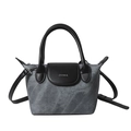 Chic grey denim bucket bag with black leather handle and adjustable shoulder strap - Blue