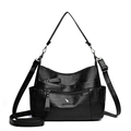 Bolso bandolera negro clásico con múltiples bolsillos, patrón de litchi y correa ajustable - Negro