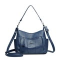 Borsa a tracolla blu scuro da donna con cerniere multiple e tracolla regolabile - Blu