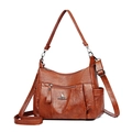 Borsa a tracolla marrone da donna in pelle testurizzata con tasche multiple a zip - Marrone Giallastro