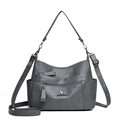 Bolso de hombro gris oscuro minimalista en cuero sintético con varios compartimentos - gris oscuro