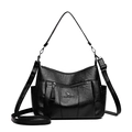 Black pebbled leather crossbody bag featuring kangaroo metal logo and adjustable strap - Black