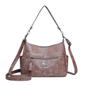 Vintage brown leather crossbody shoulder bag with a kangaroo logo and multiple pockets - Camel