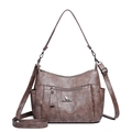 Brown-gray multi-pocket PU leather crossbody bag with adjustable strap and kangaroo logo - Camel