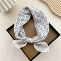 Lightweight white paisley cotton linen headscarf with blue and pink patterns in a box - Beige Peacock Feather Pattern
